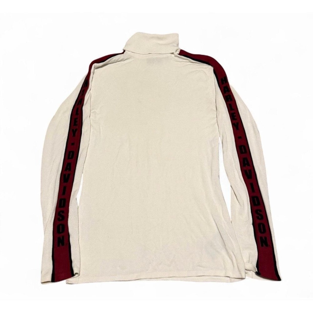 Harley Davidson Womens Small Mock Neck Shirt Long Sleeve Logo Tape White Red